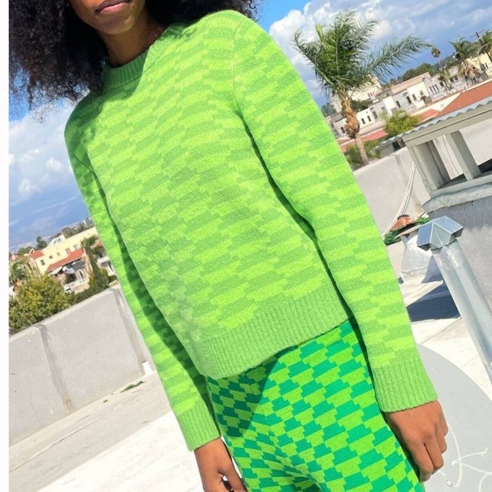Lisa Says Gah! College Crew Sweater in Vintage Rug Bocce Court